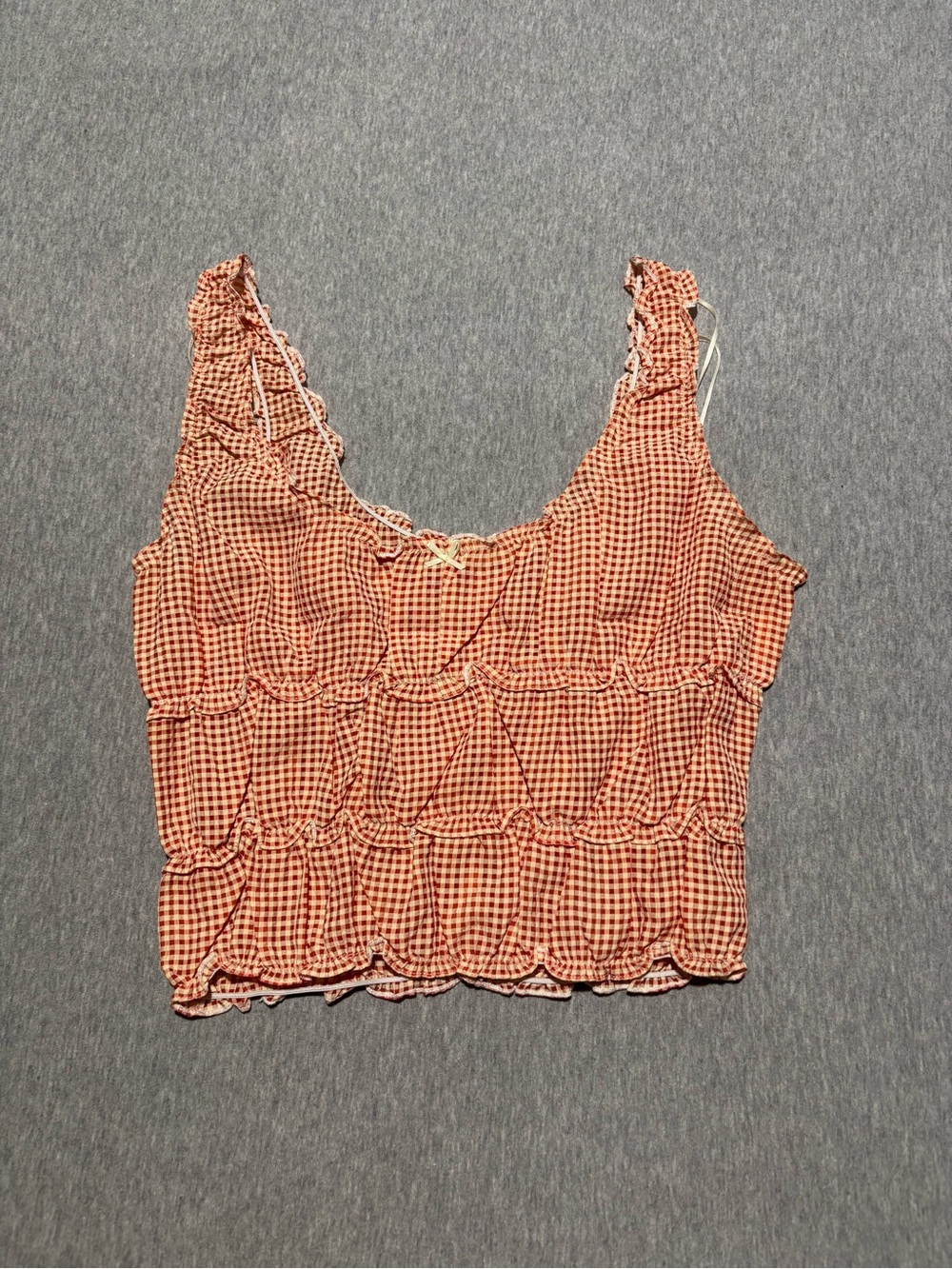 Lush Red Gingham Ruffle Crop Tank
